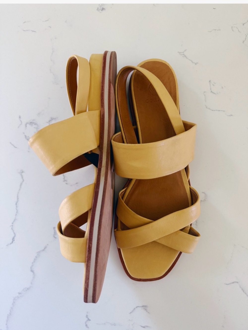 COCLICO Women’s Yellow Leather Strappy Slingback Sandals - Picture 3 of 5